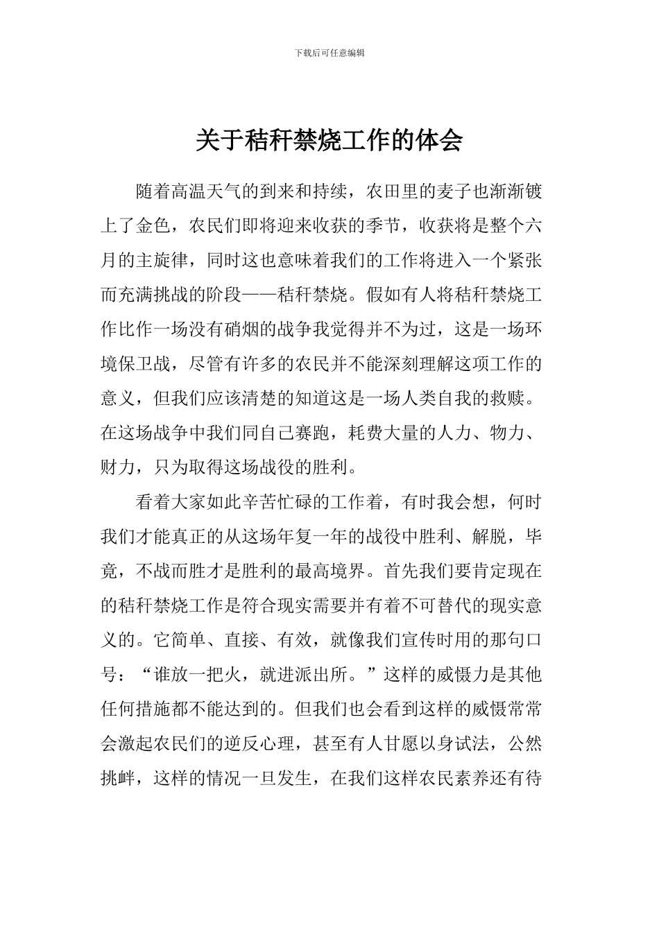 关于秸秆禁烧工作的体会_第1页
