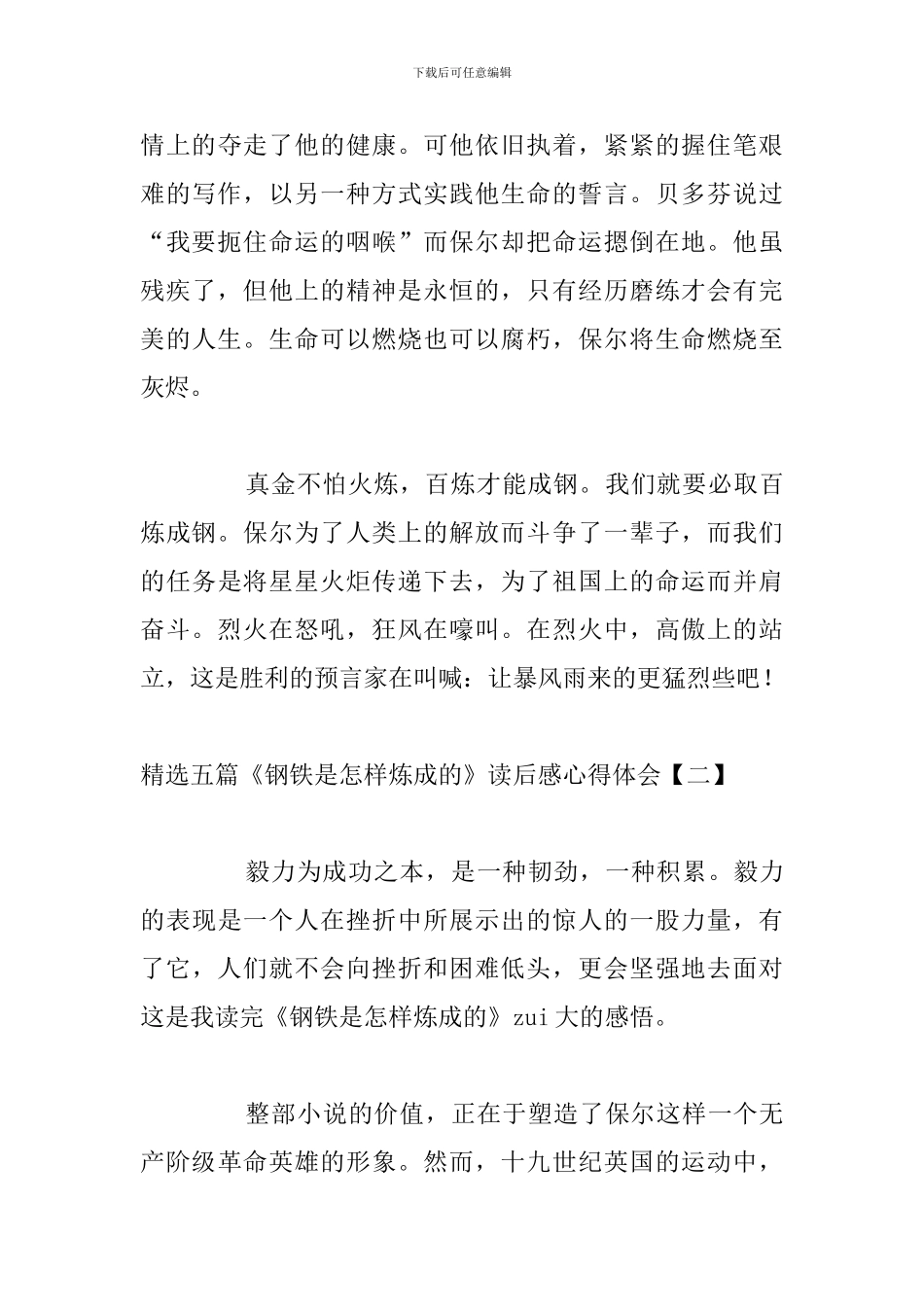 精选五篇《钢铁是怎样炼成的》读后感心得体会_第3页