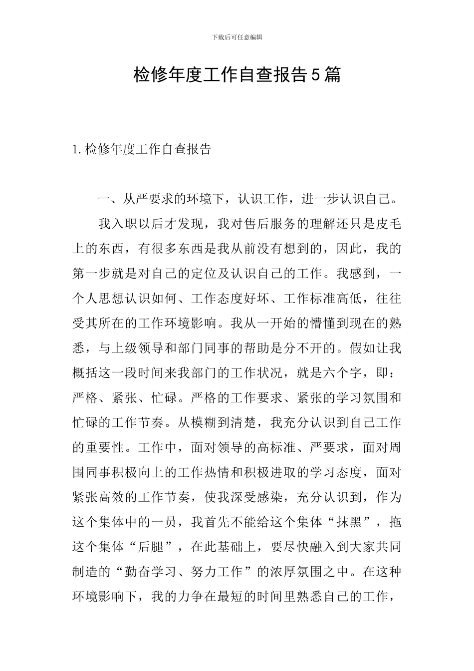 检修年度工作自查报告5篇_第1页