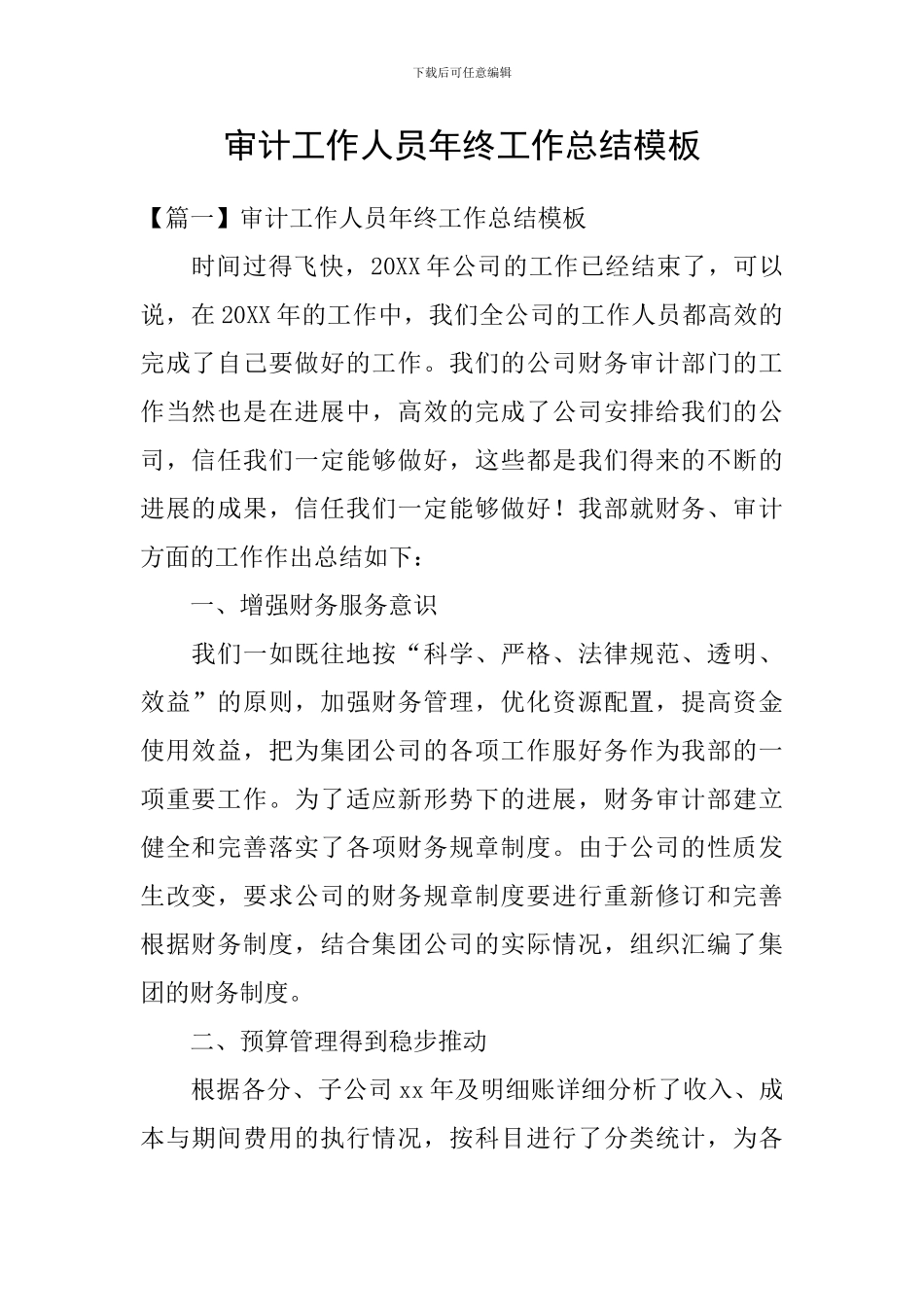 审计工作人员年终工作总结模板_第1页