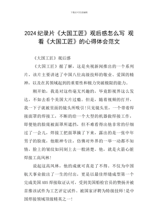 2024纪录片《大国工匠》观后感怎么写-观看《大国工匠》的心得体会范文