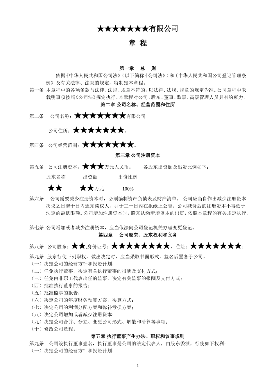 自然人独资企业公司章程(最正规最完整)_第1页