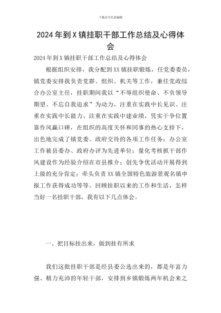 2024年到X镇挂职干部工作总结及心得体会