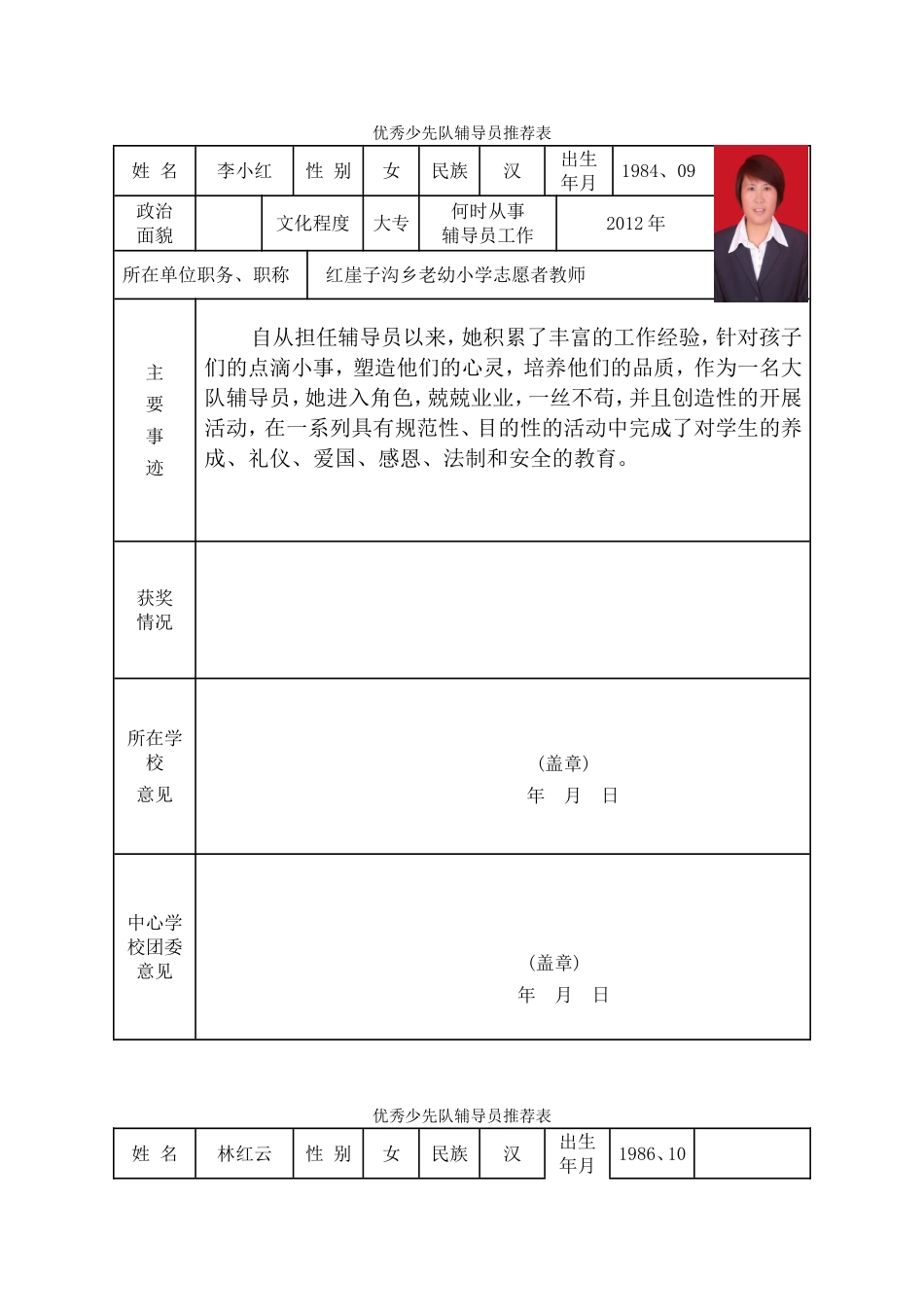 优秀少先队申报表_第3页
