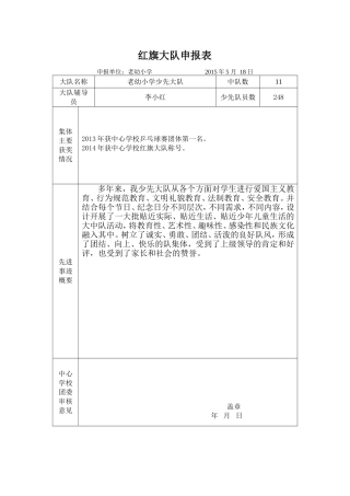 优秀少先队申报表