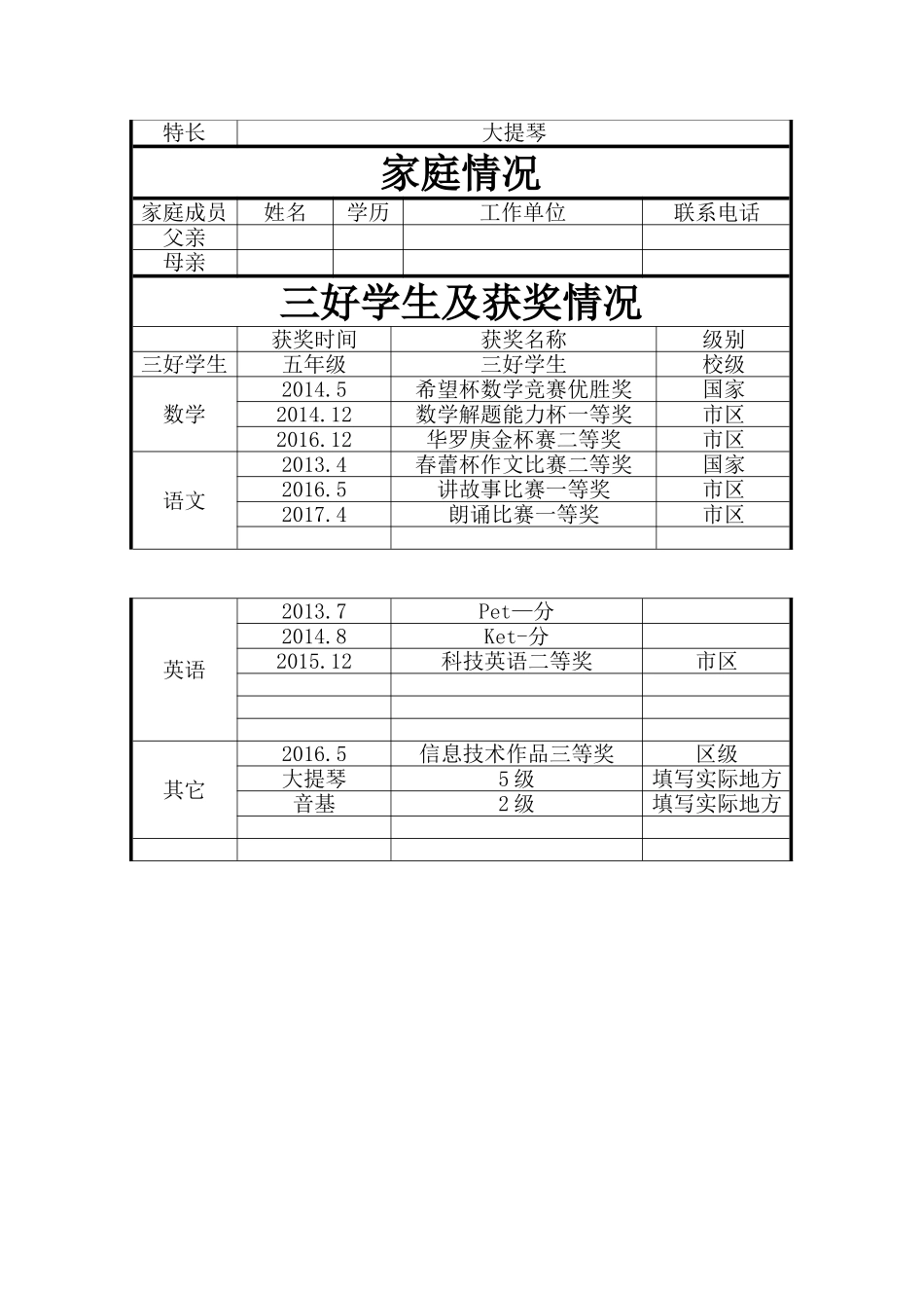 2018小升初简历模板_第2页