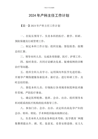 2024年产科主任工作计划