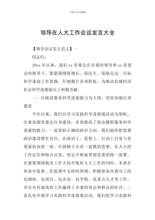 领导在人大工作会议发言大全