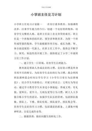 小学班主任见习计划