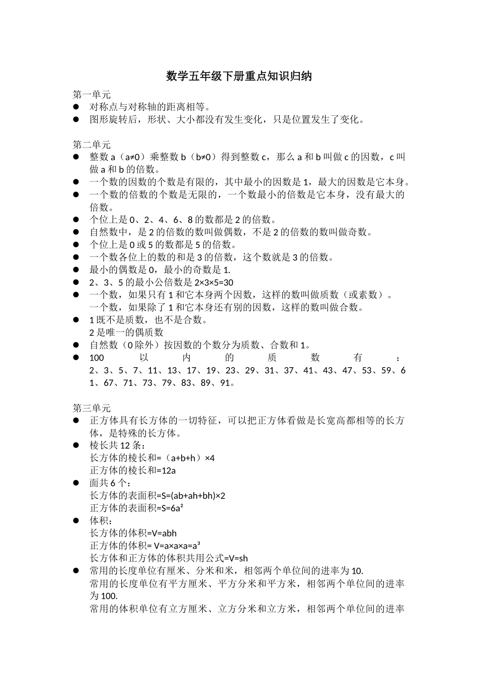 数学五年级下册重点知识归纳_第1页