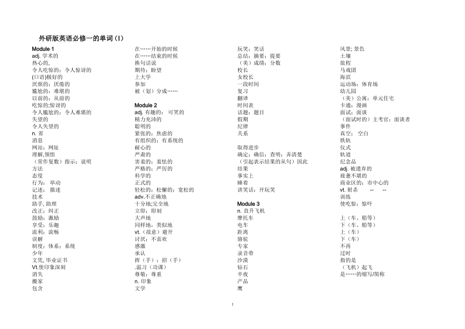 外研版英语必修一单词测试(汉译英)[1]_第1页
