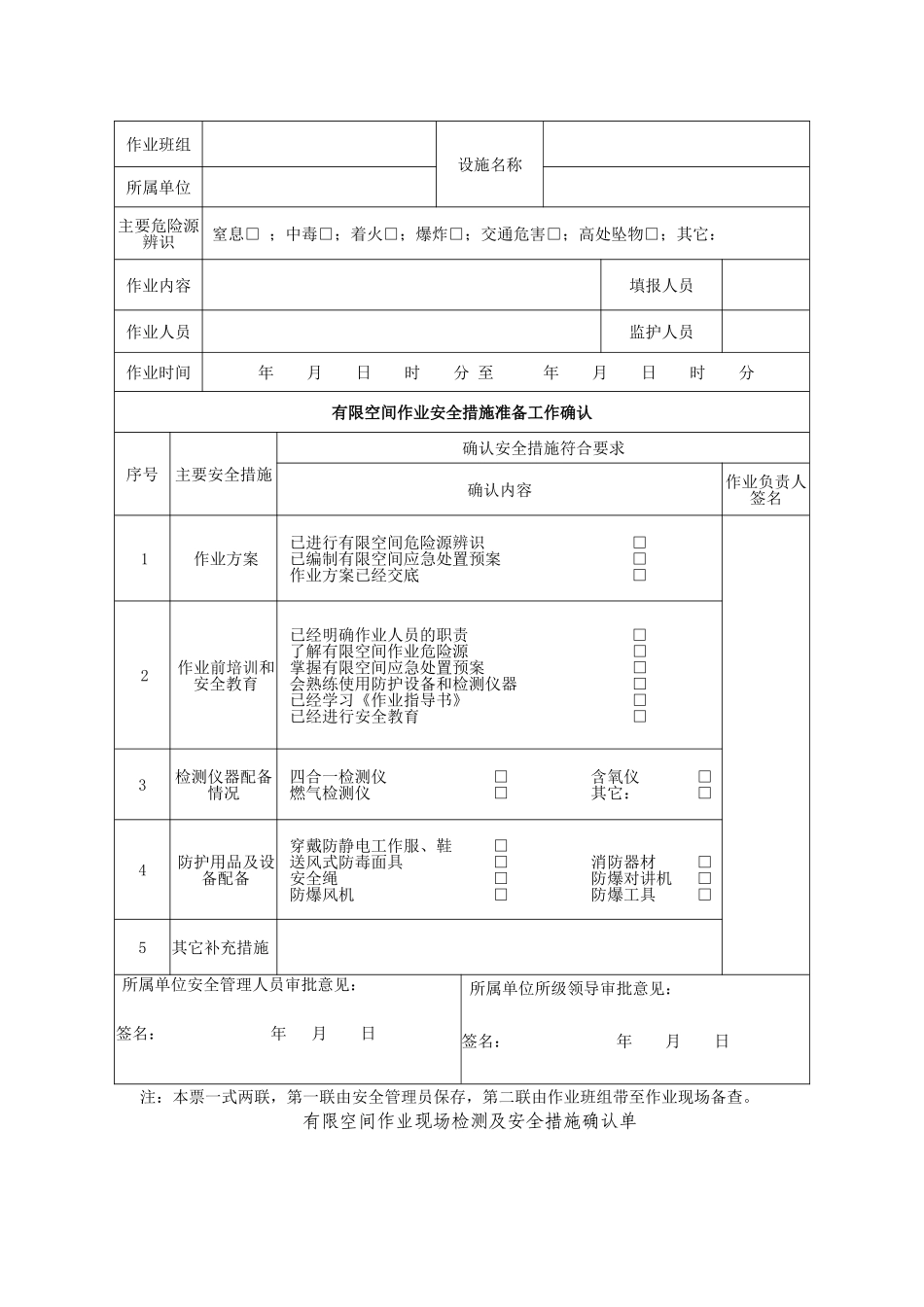 JS-AQ-6-有限空间作业审批表、作业票、确认单_第2页