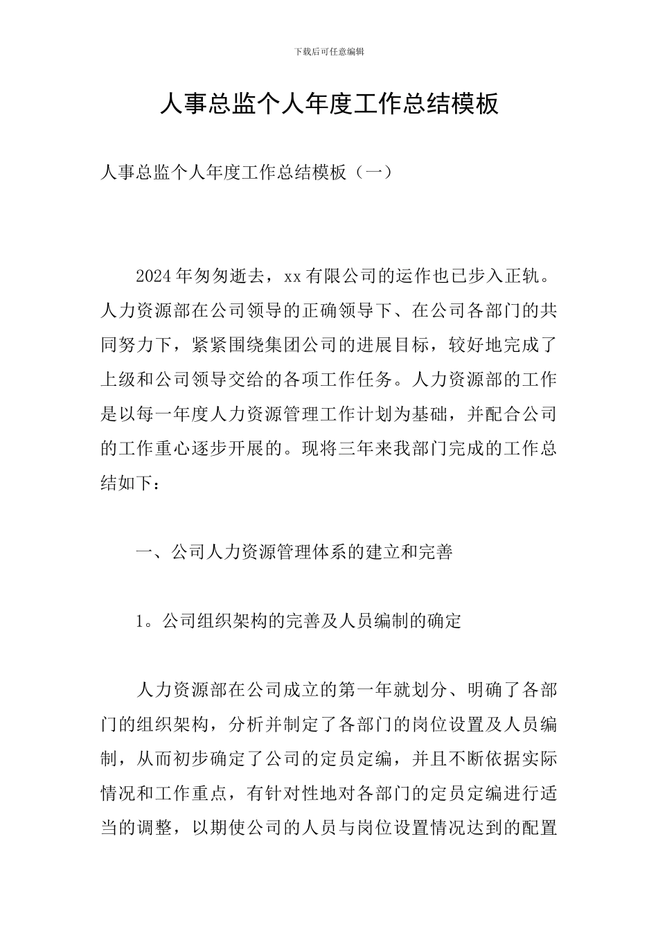 人事总监个人年度工作总结模板_第1页