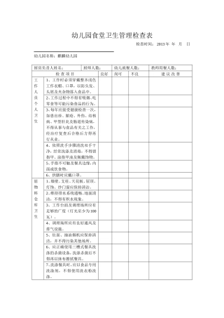 幼儿园食堂卫生管理检查表
