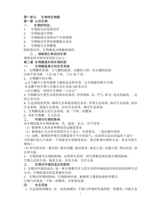 2015最新初中生物复习提纲(共四册)
