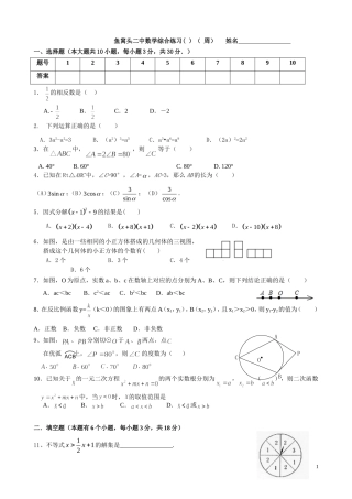 鱼窝头二中数学综合练习（问卷）(婷)