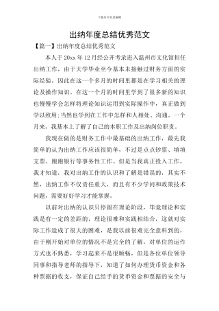 出纳年度总结优秀范文