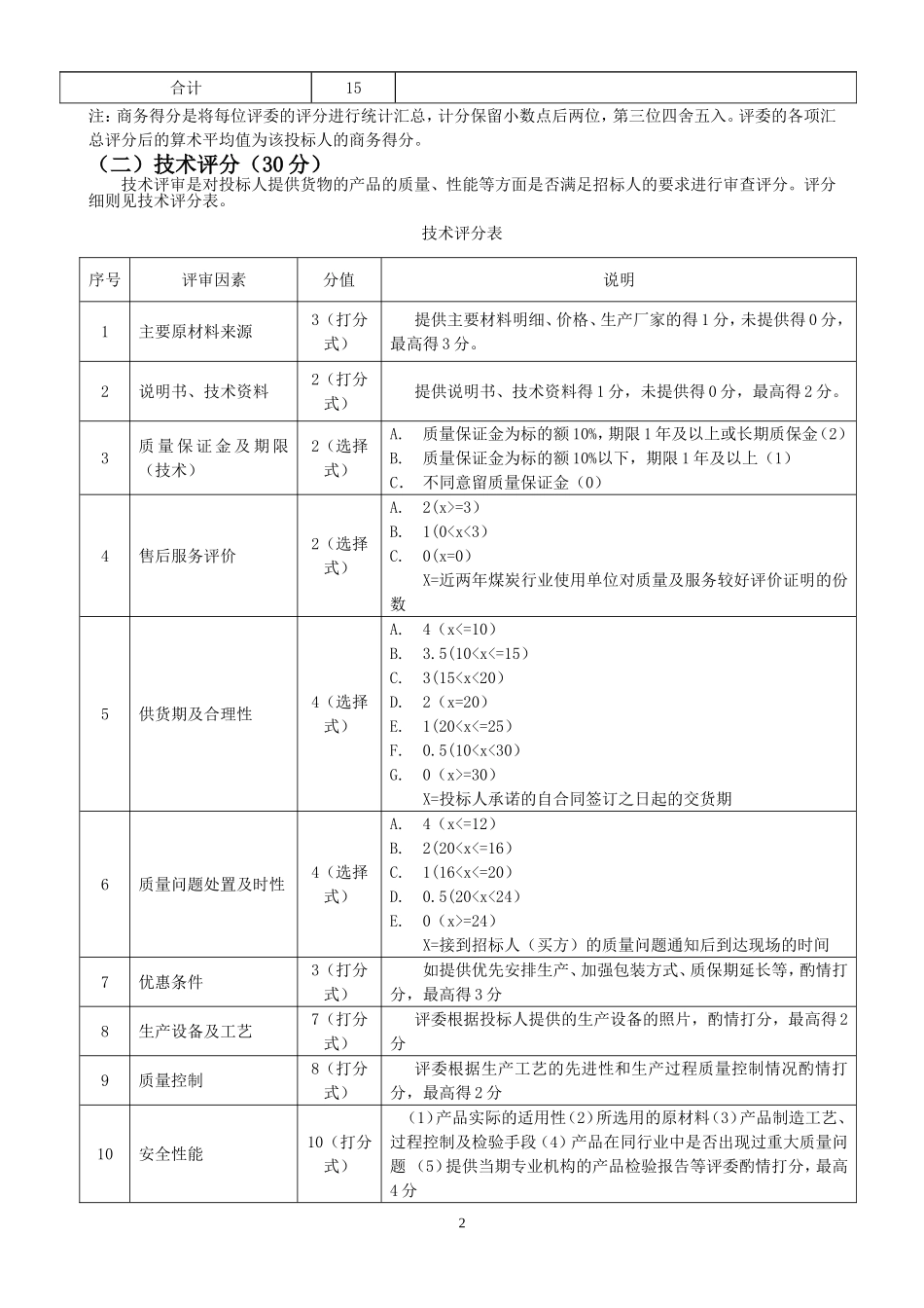 招投标评分模板及计算公式_第2页
