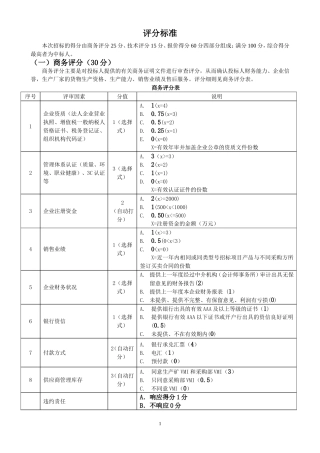 招投标评分模板及计算公式