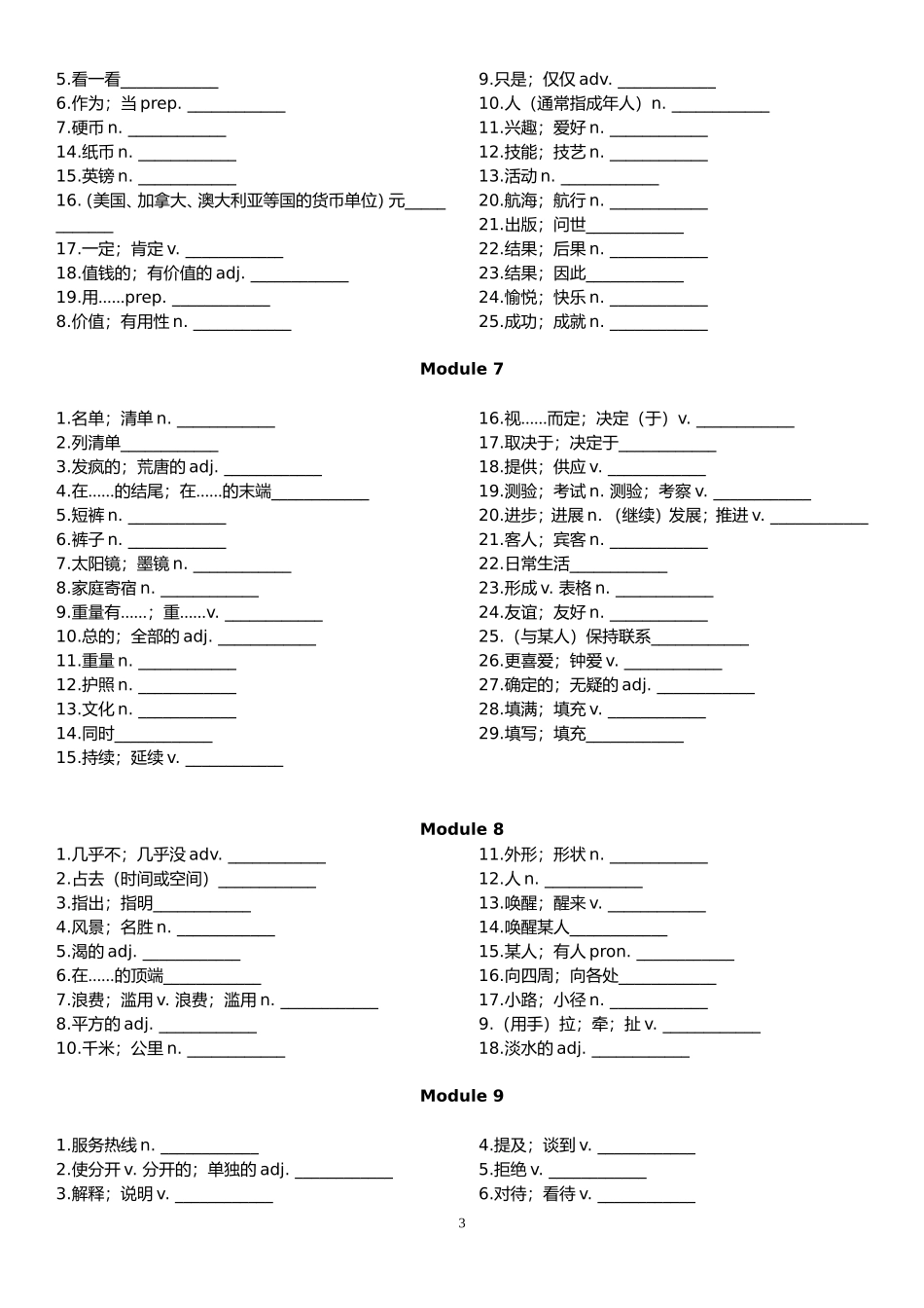 2017年外研社新版八年级下册英语单词表-打印版_第3页