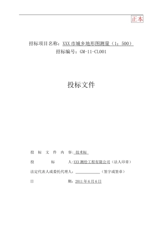 XX市城乡规划1：500地形图测量投标文件-技术标
