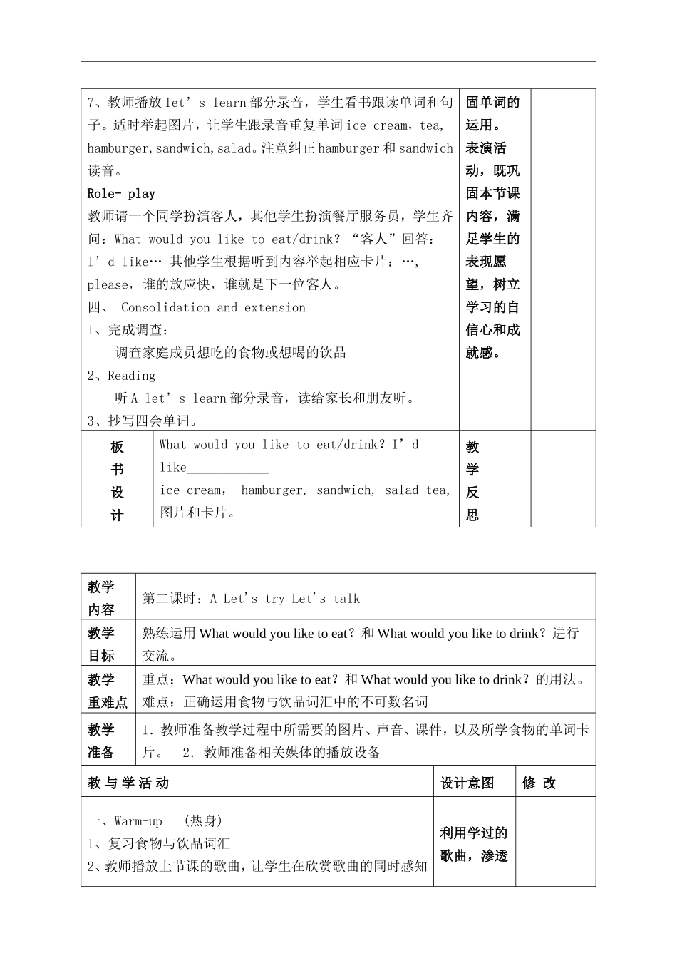 新版PEP五上Unit3What-would-you-like教学设计_第3页