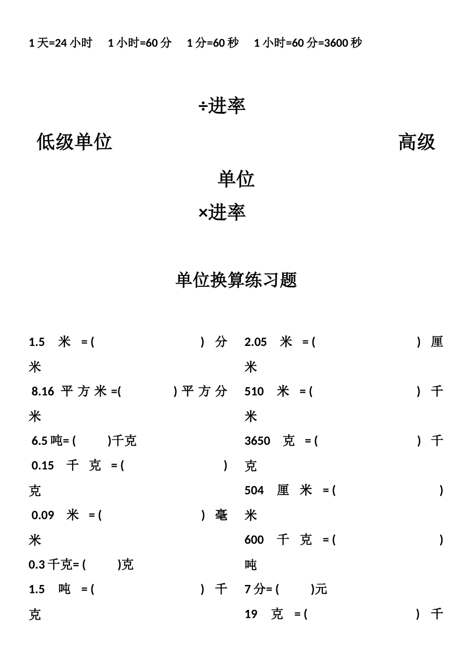小学四年级常见单位换算表_第2页