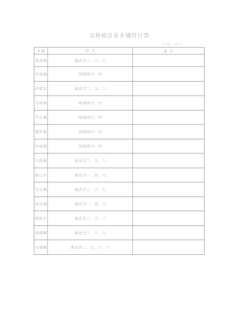 玉林地区各乡镇圩日表