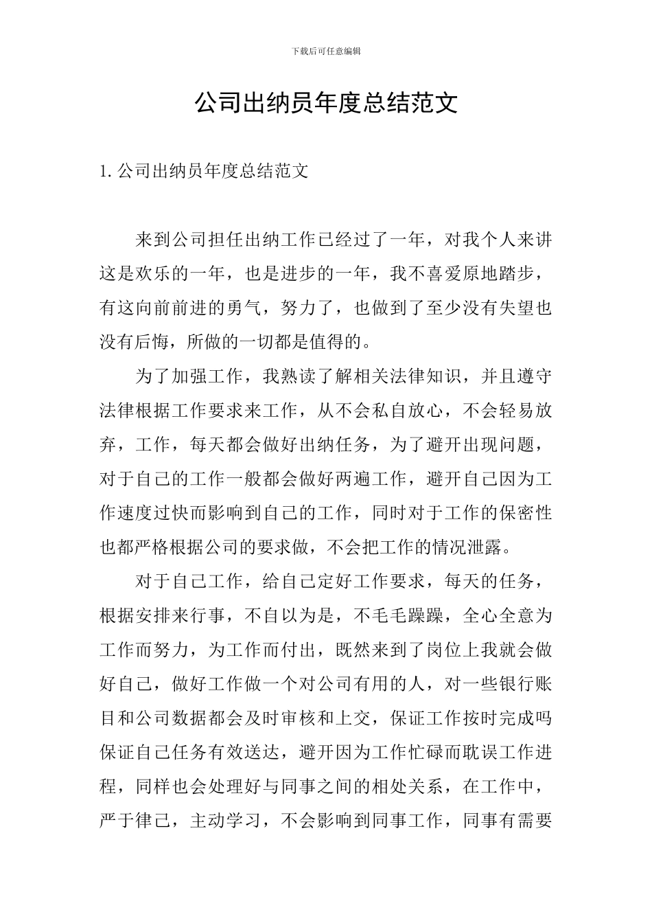 公司出纳员年度总结范文_第1页