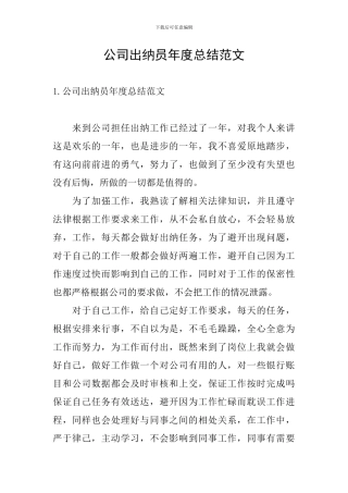 公司出纳员年度总结范文