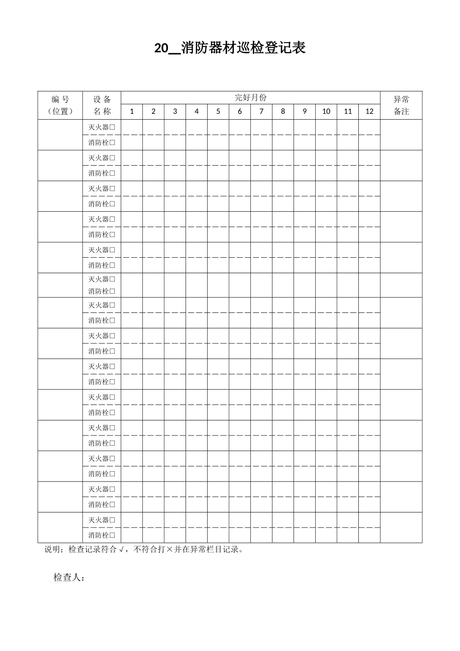 消防安全日巡查记录表及设备检查表[1]_第2页