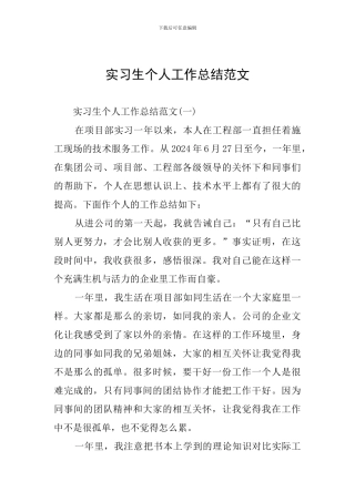 实习生个人工作总结范文