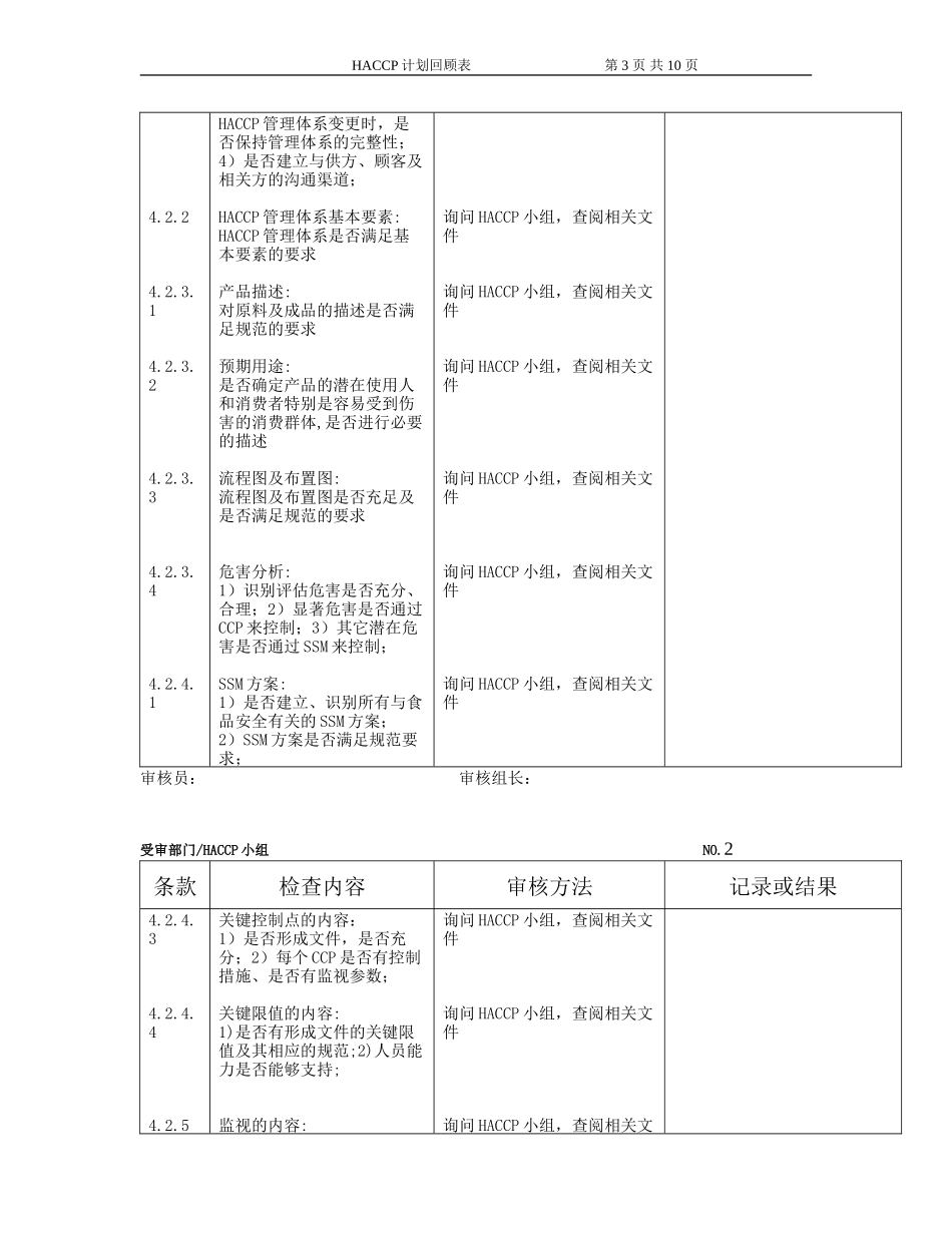 HACCP内审检查表_第3页