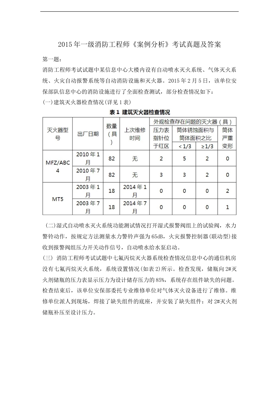 2015年一级消防工程师《案例分析》考试真题及答案_第1页
