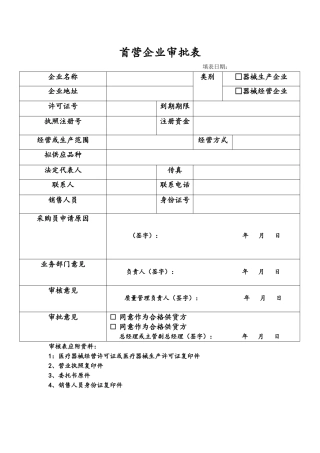 1、医疗器械首营企业、首营品种审核记录