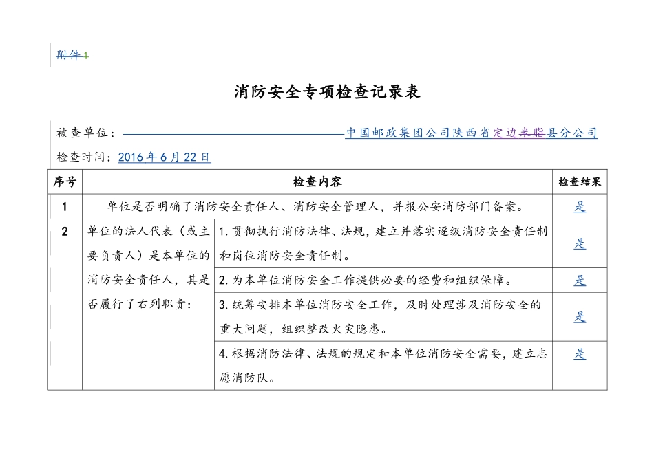 消防安全专项检查记录表_第1页