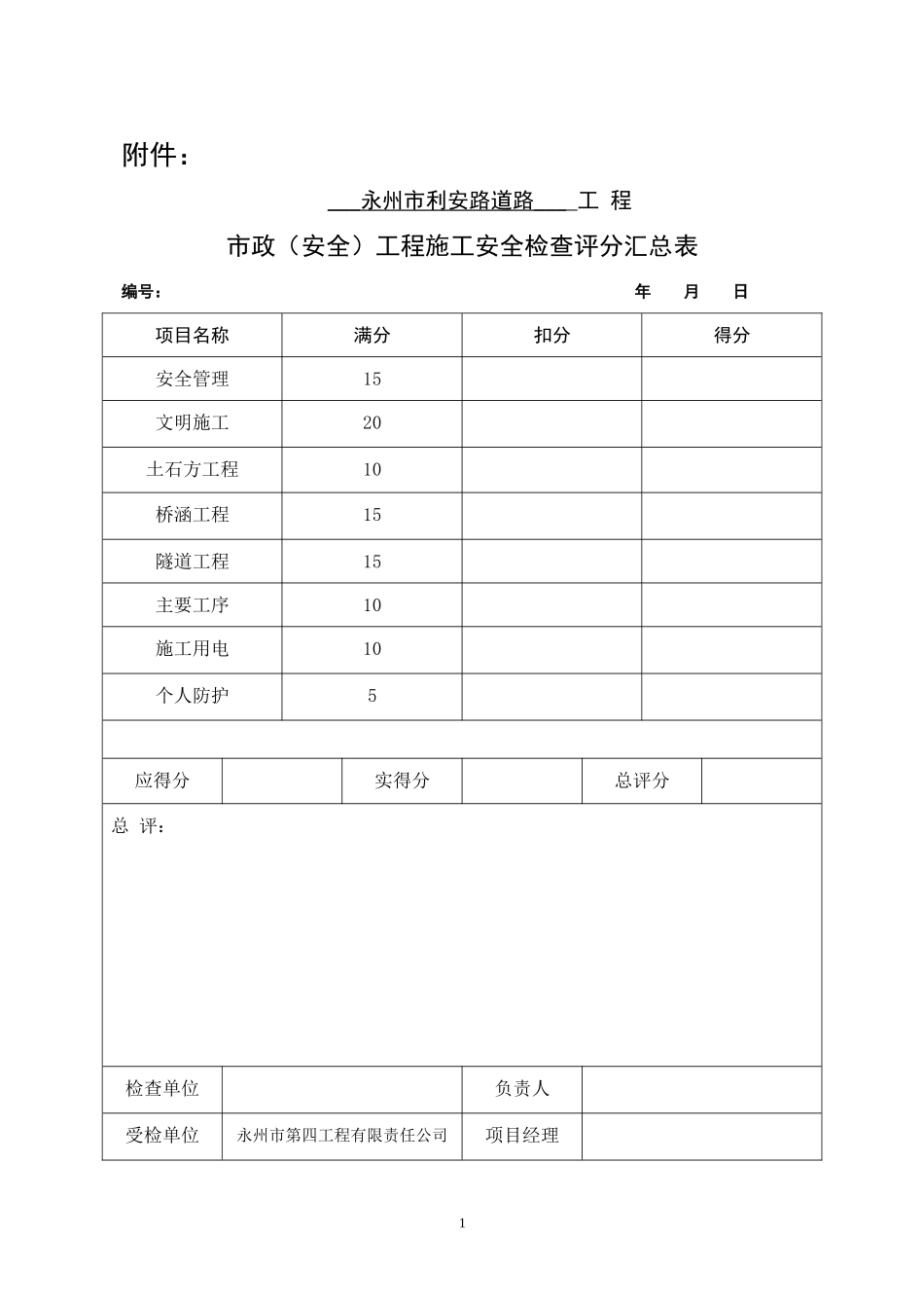 《市政(公路)工程施工安全检查表》_第1页
