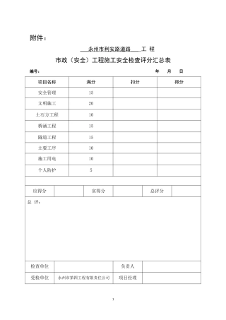 《市政(公路)工程施工安全检查表》