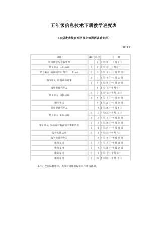五年级信息技术下册教学进度表