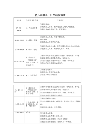 幼儿园幼儿一日生活安排表