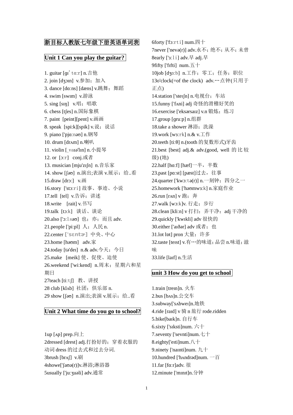 2017年人教版七年级下册英语单词表(含音标)_第1页