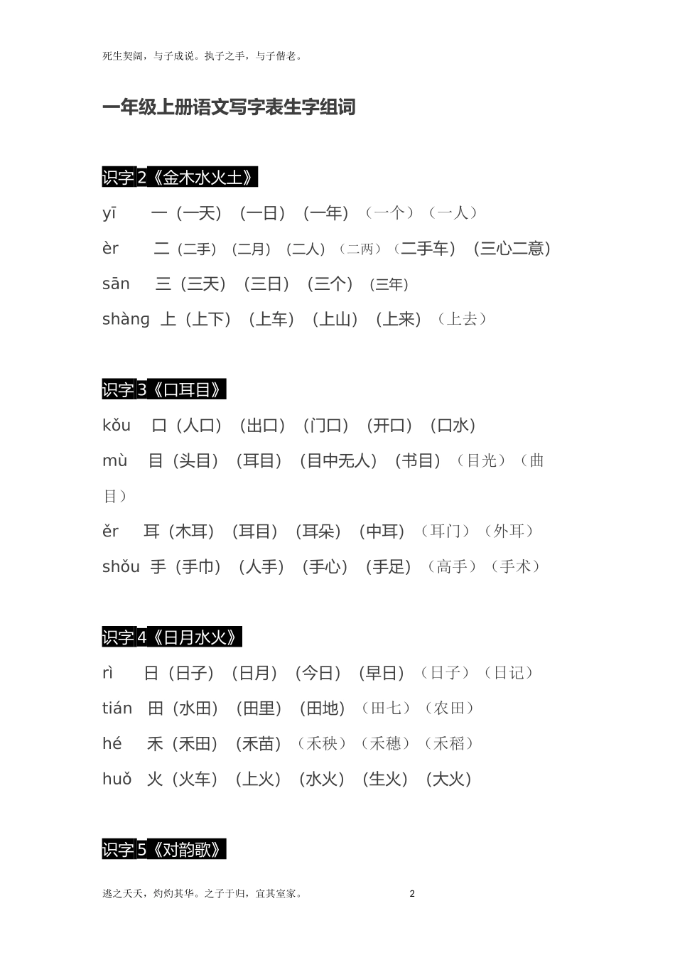 一年级上册语文写字表生字拼音组词-部编版_第2页