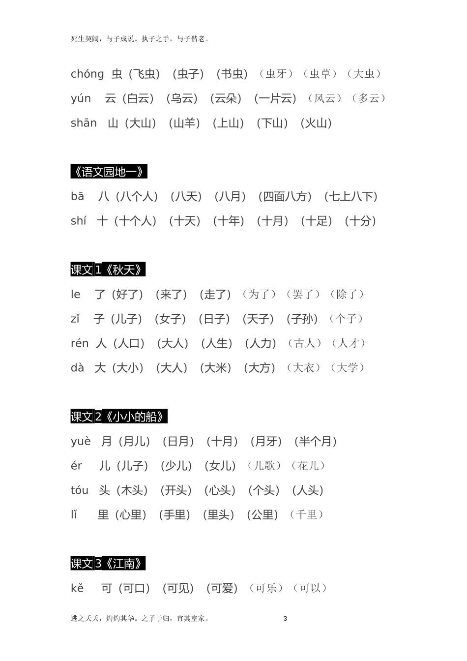 一年级上册语文写字表生字拼音组词-部编版_第3页