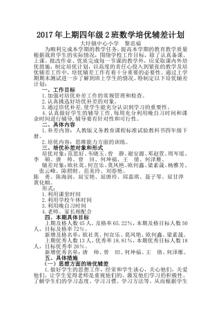 2017年上期数学培优辅差工作计划