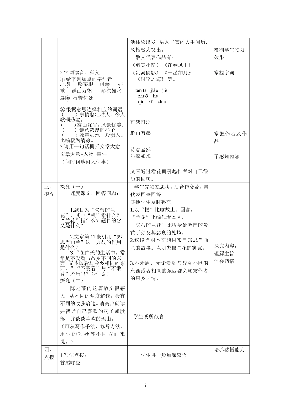 《失根的兰花》教学设计_第2页