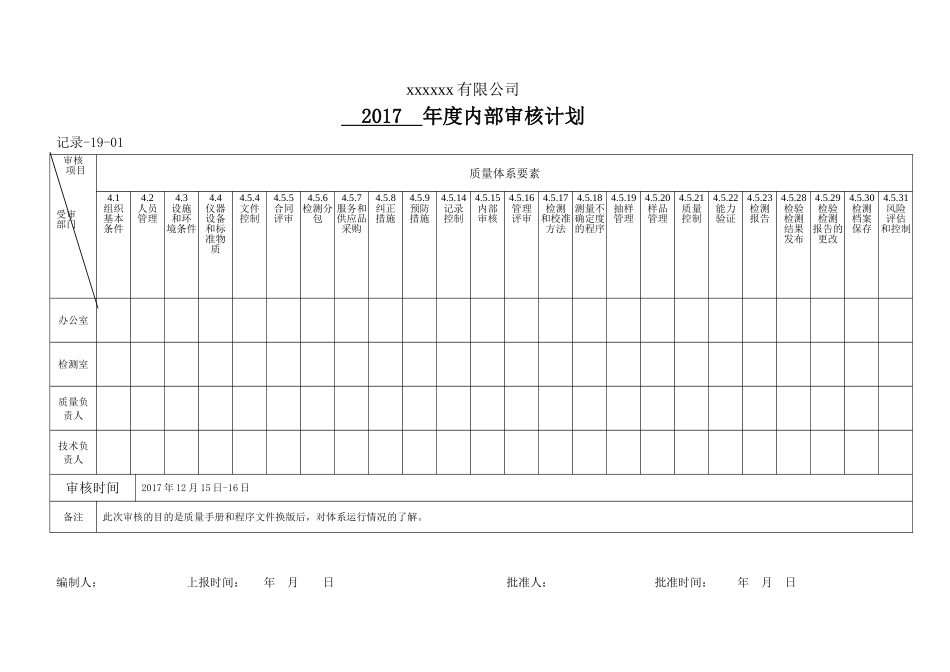 2017年内部审核实施计划_第1页