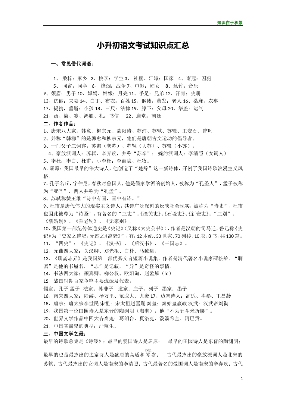 小升初语文考试知识点汇总_第1页