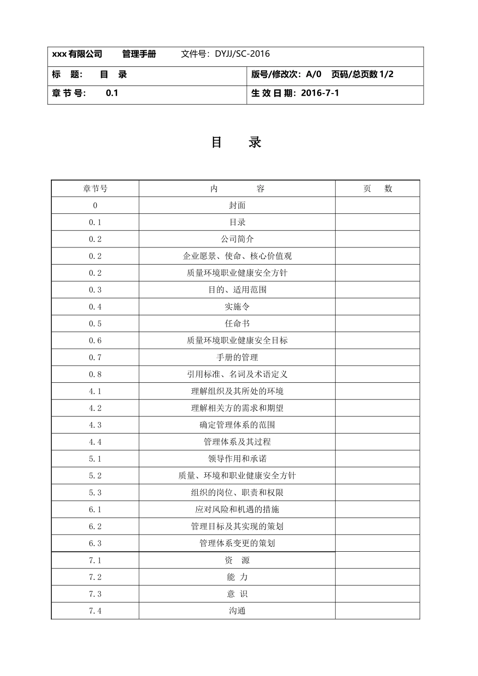 2015版质量、环境、职业健康手册_第1页