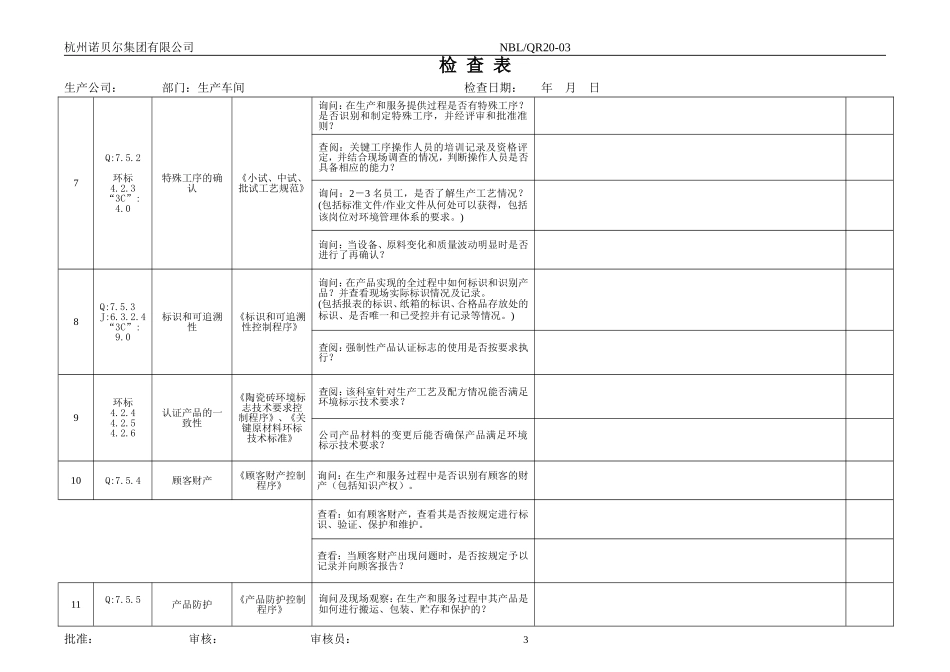 质量管理体系检查表(生产车间)_第3页