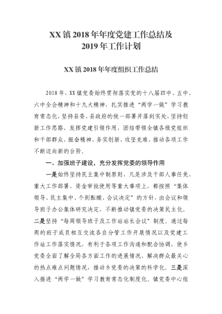 XX镇2018年度党建工作总结及2019年工作计划